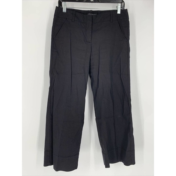 Theory black linen blend trouser pants Slacks‎ size 4 30x25 Wide Leg Cropped - Picture 1 of 8